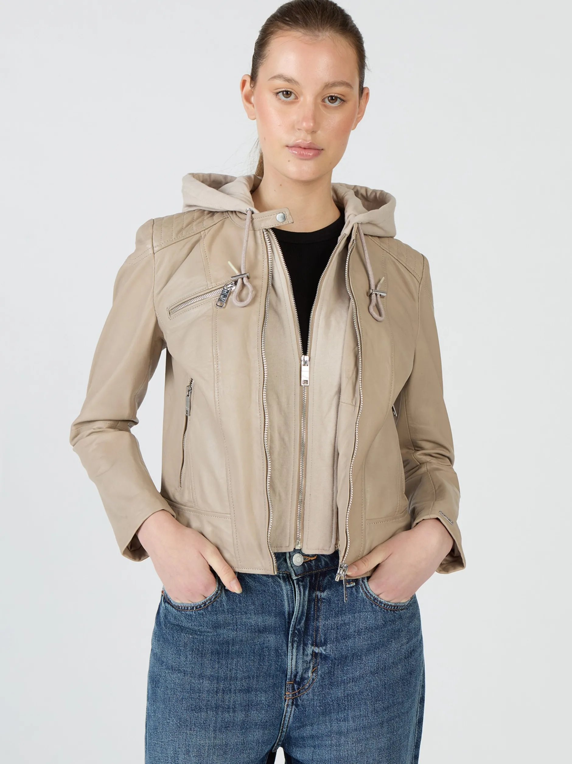Maze Damen Lederjacke in sand