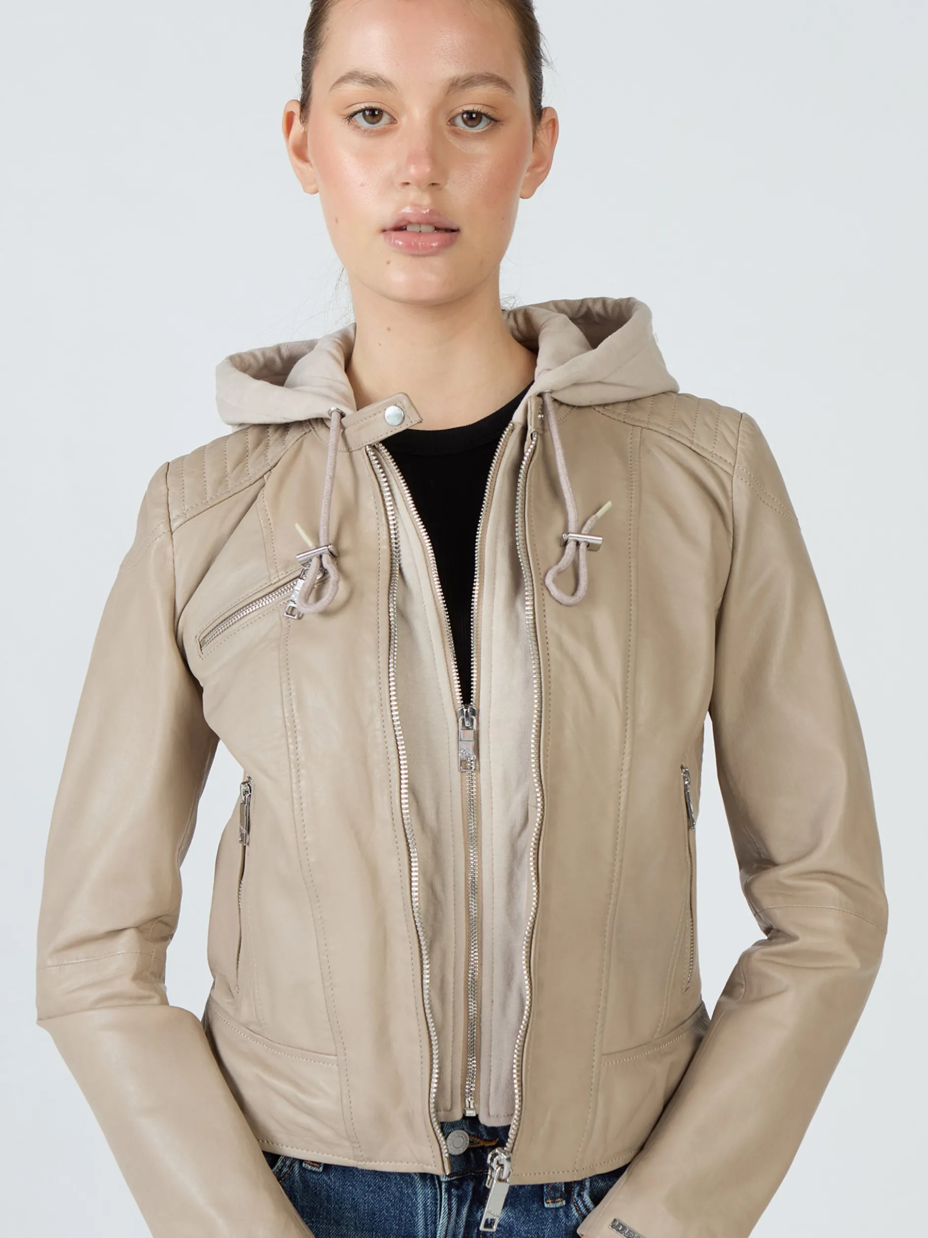 Maze Damen Lederjacke in sand