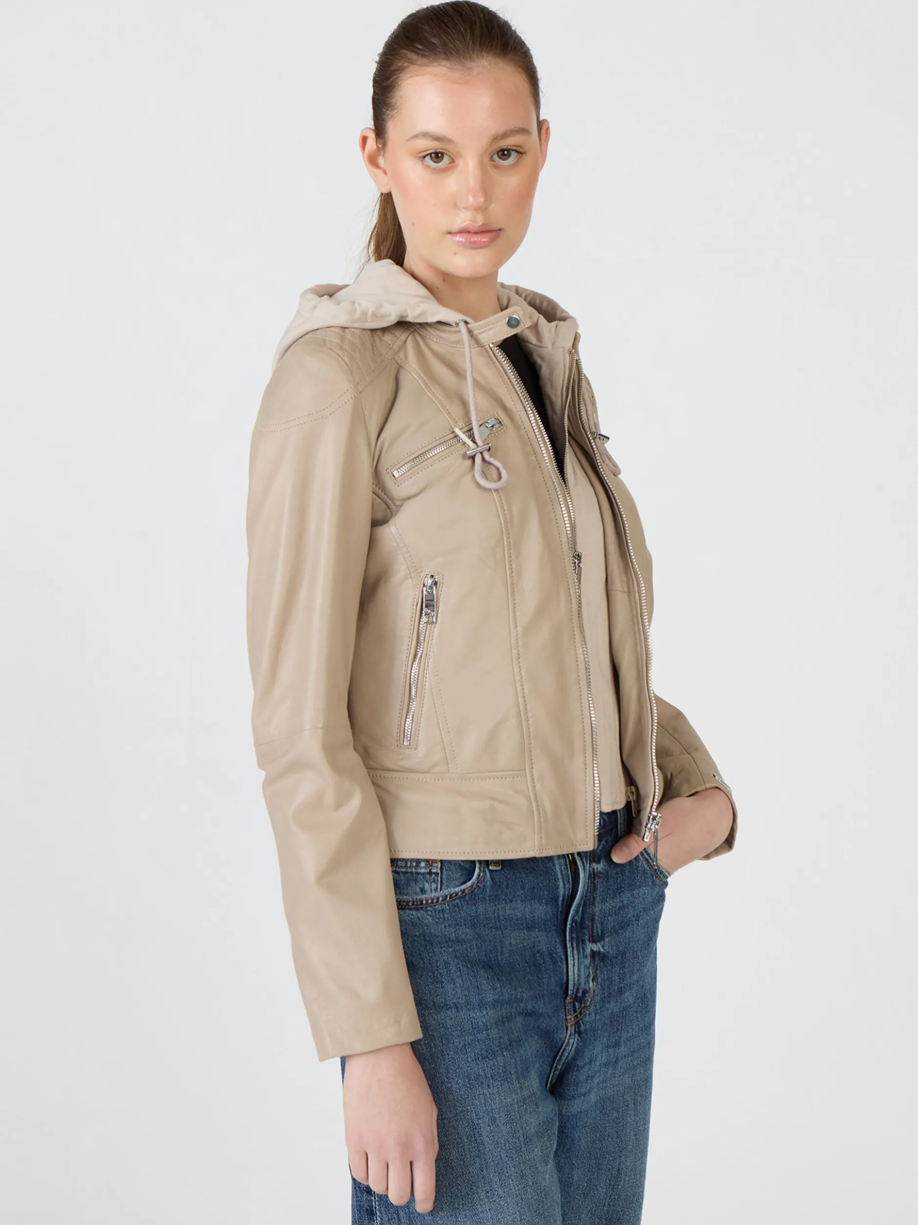Maze Damen Lederjacke in sand