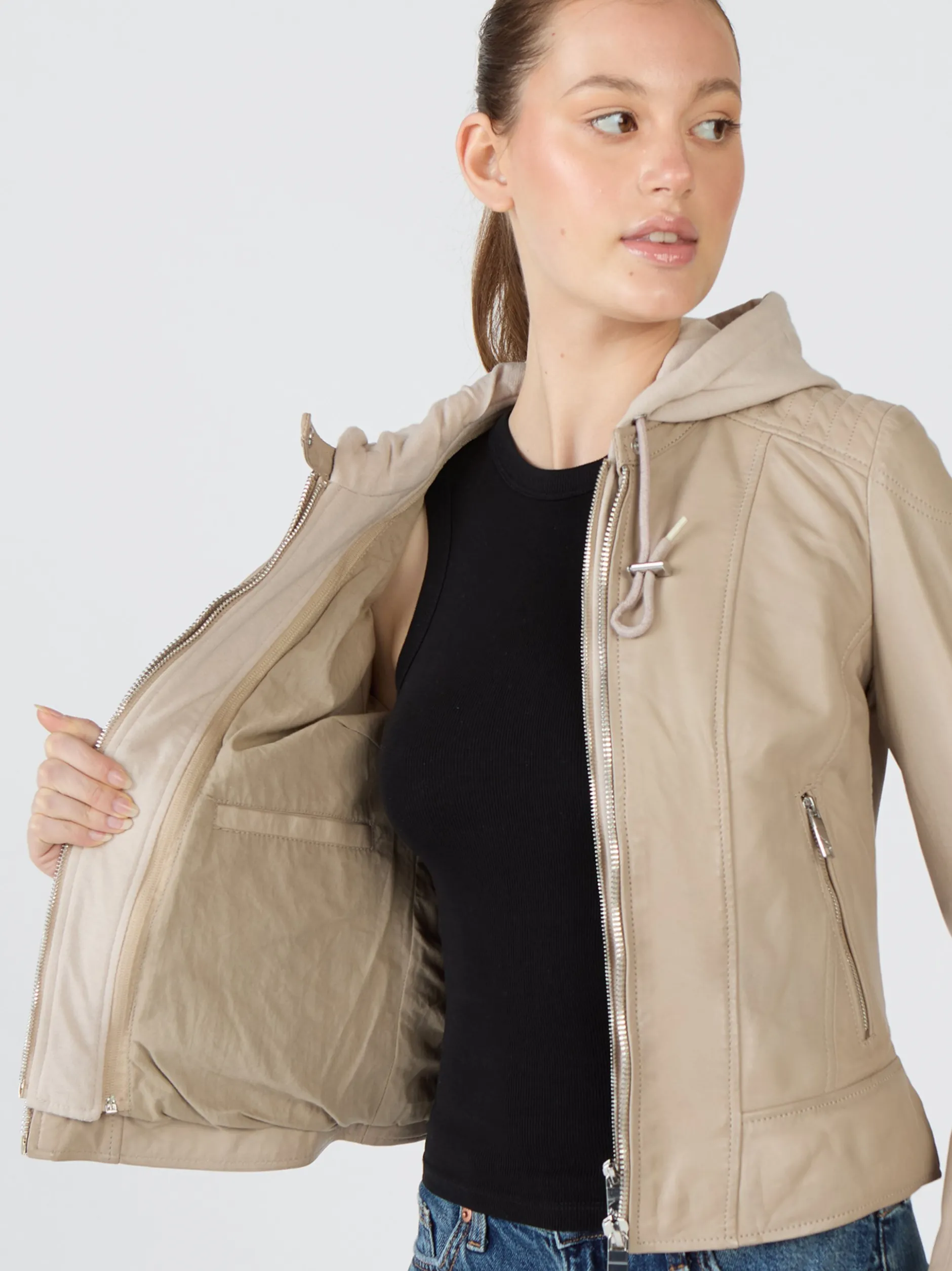 Maze Damen Lederjacke in sand