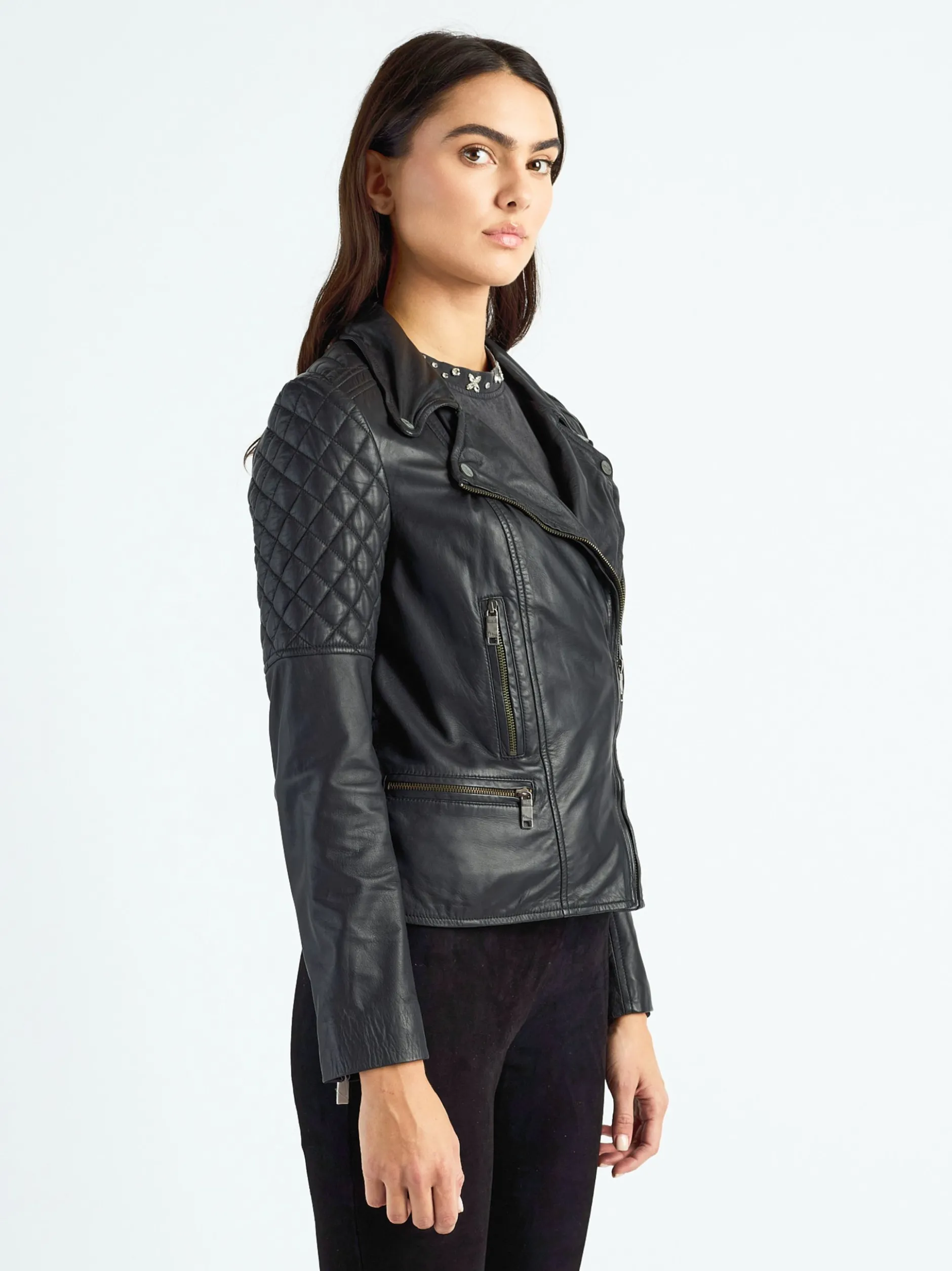 Maze Damen Lederjacke in schwarz