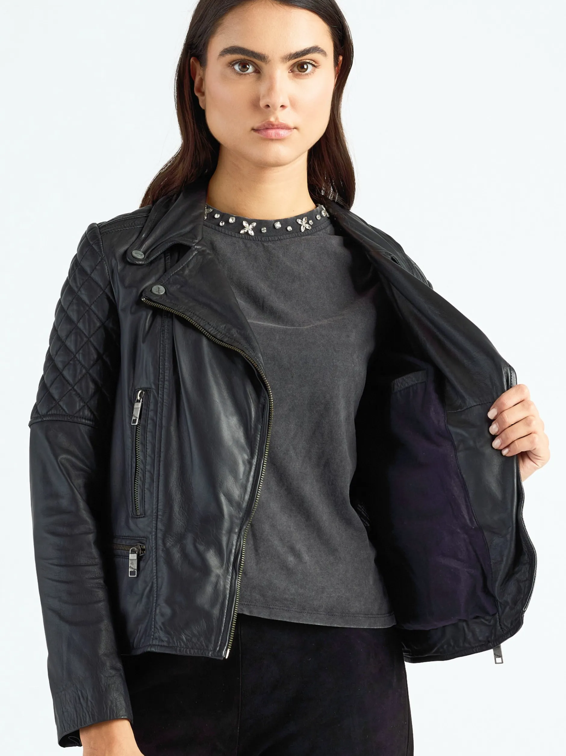 Maze Damen Lederjacke in schwarz