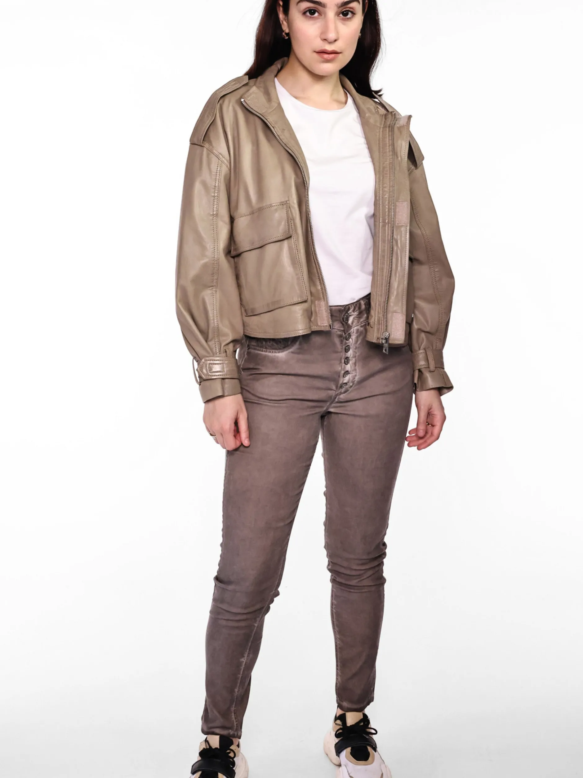 Maze Damen Lederjacke in taupe