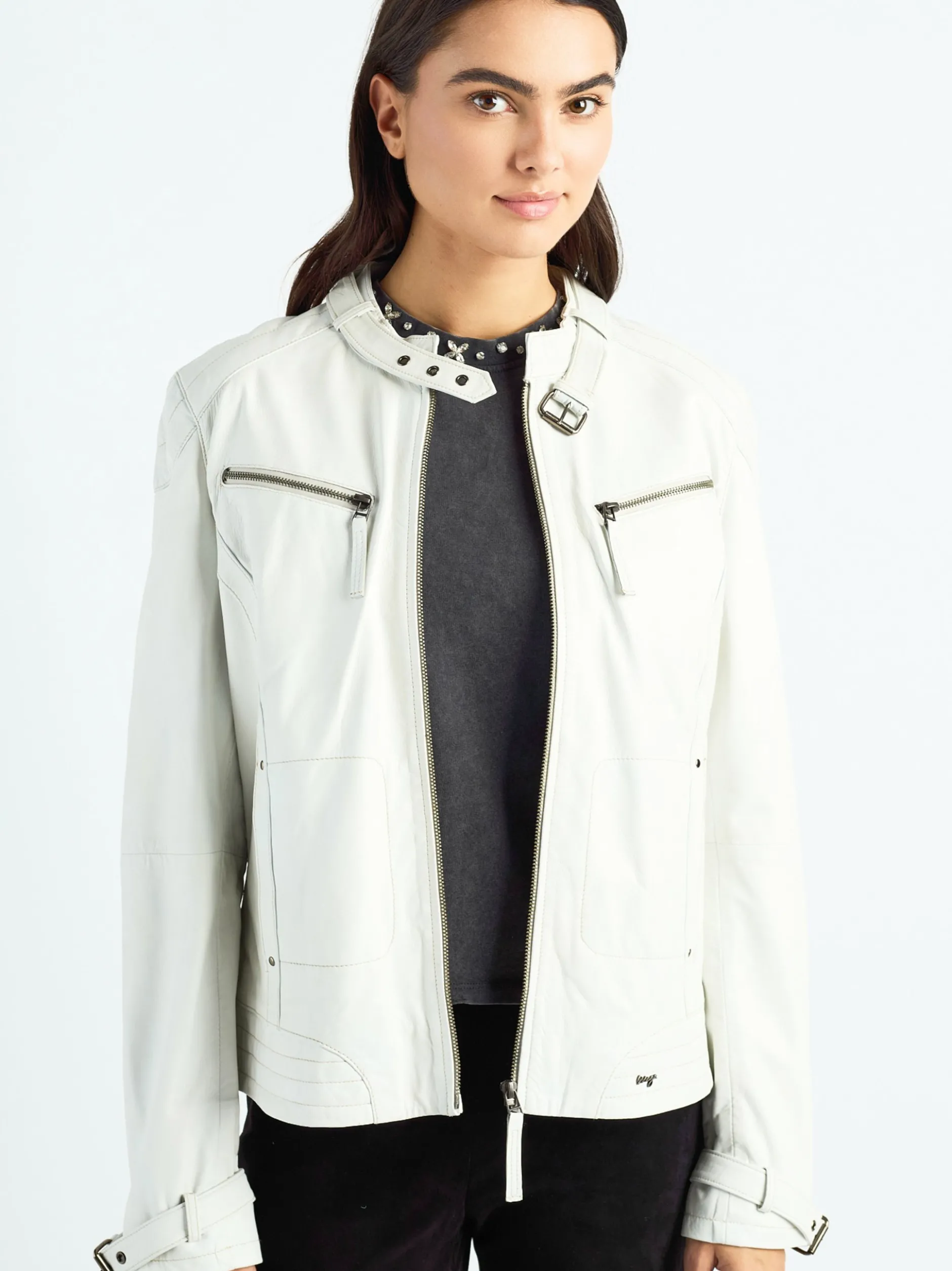 Maze Damen Lederjacke in weiß