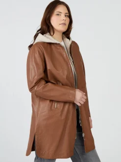 Maze Damen Ledermantel in cognac