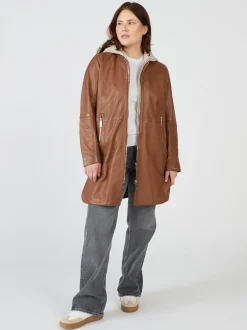 Maze Damen Ledermantel in cognac
