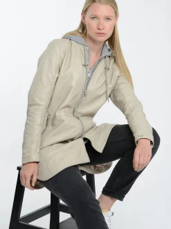 Maze Damen Ledermantel in grau