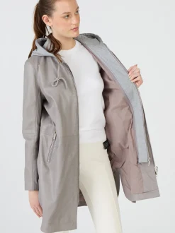 Maze Damen Ledermantel in grau