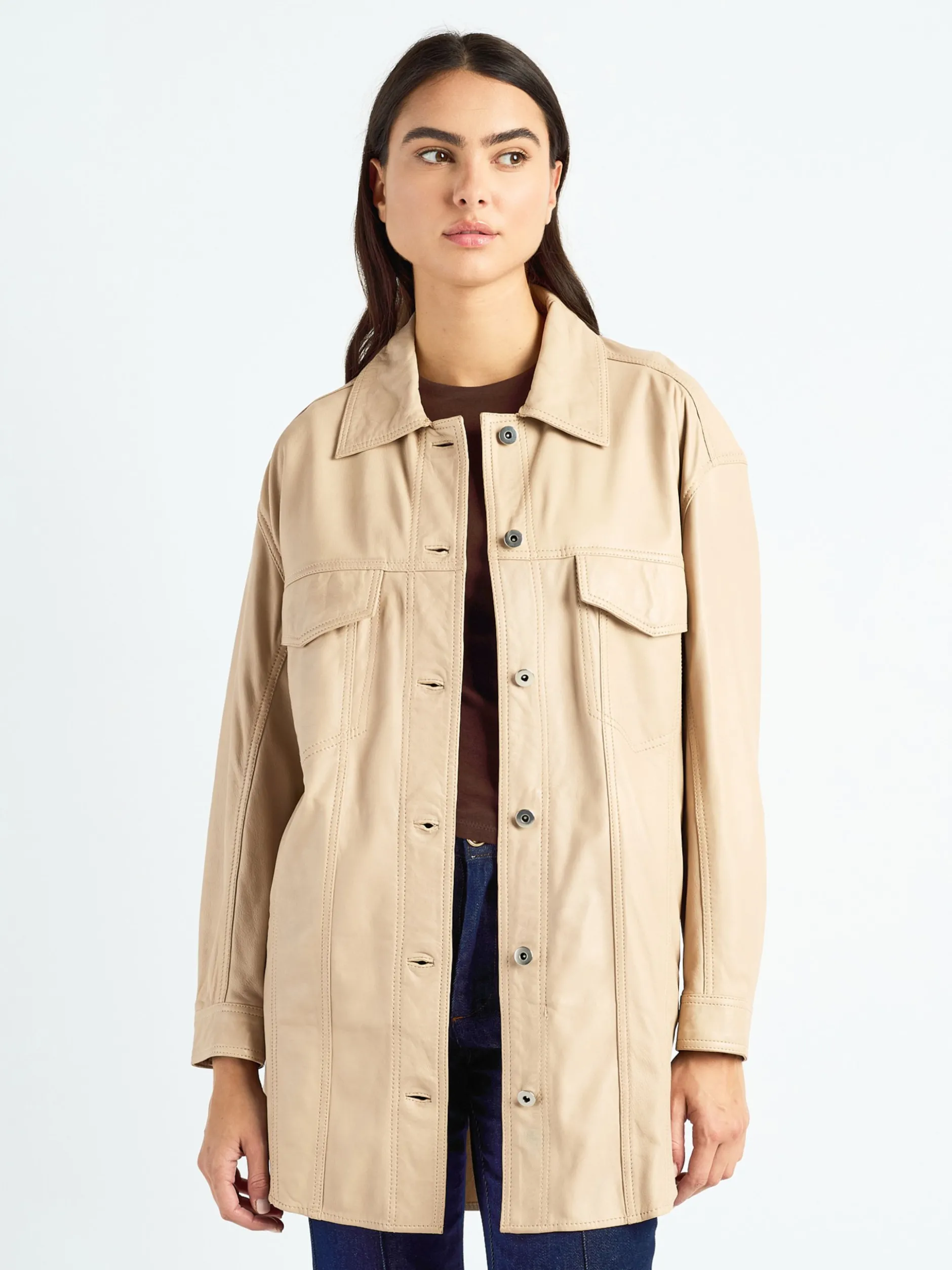 Maze Damen Ledermantel in sand