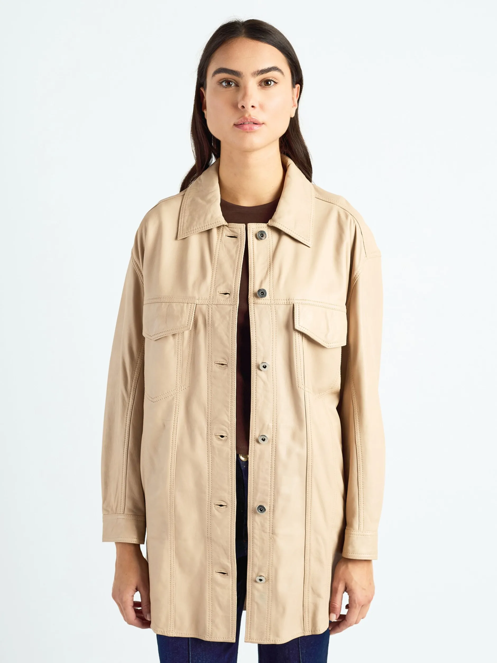 Maze Damen Ledermantel in sand