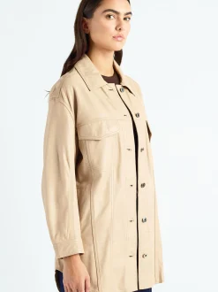 Maze Damen Ledermantel in sand