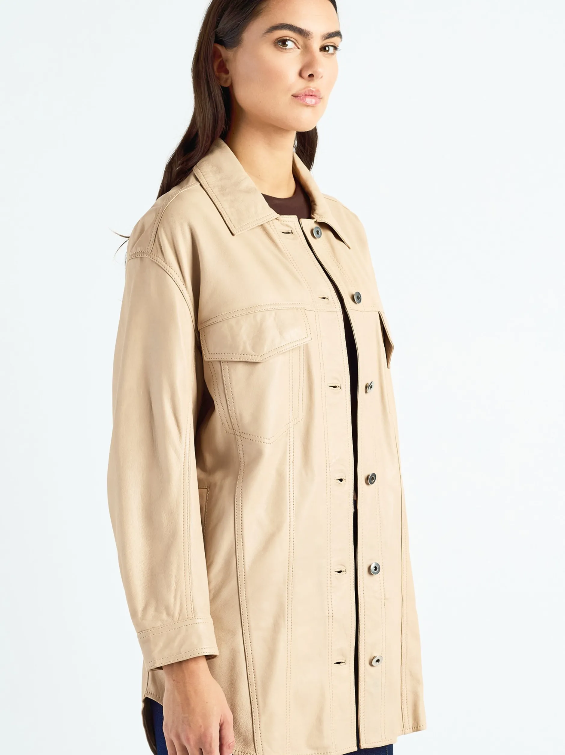 Maze Damen Ledermantel in sand