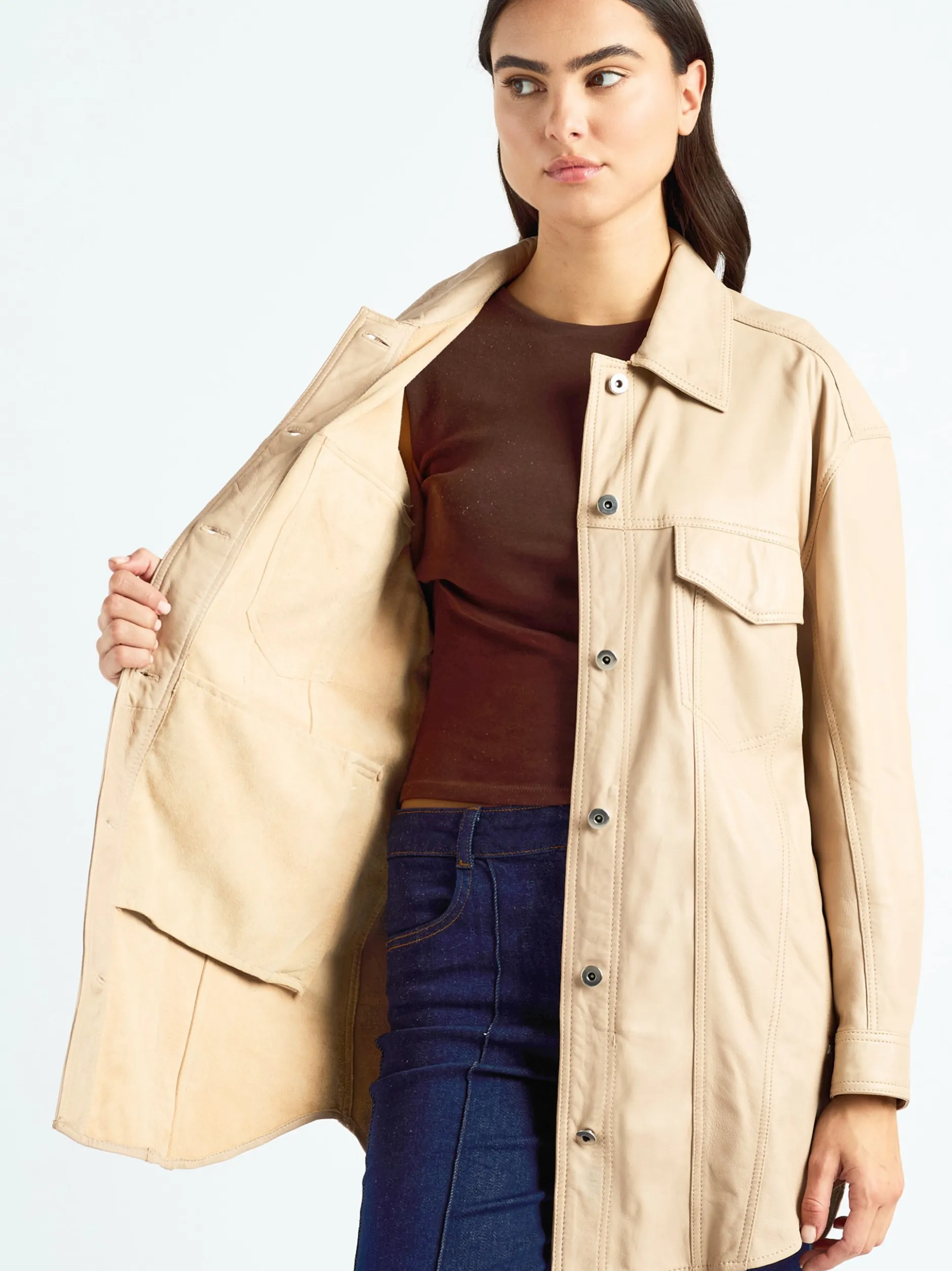 Maze Damen Ledermantel in sand