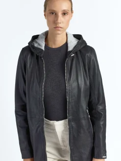 Maze Damen Ledermantel in schwarz