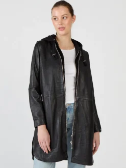 Maze Damen Ledermantel in schwarz