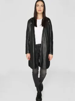 Maze Damen Ledermantel in schwarz
