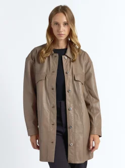 Maze Damen Ledermantel in taupe