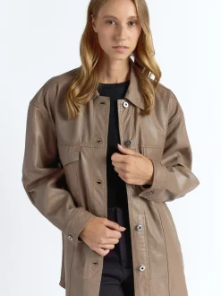 Maze Damen Ledermantel in taupe