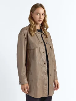 Maze Damen Ledermantel in taupe