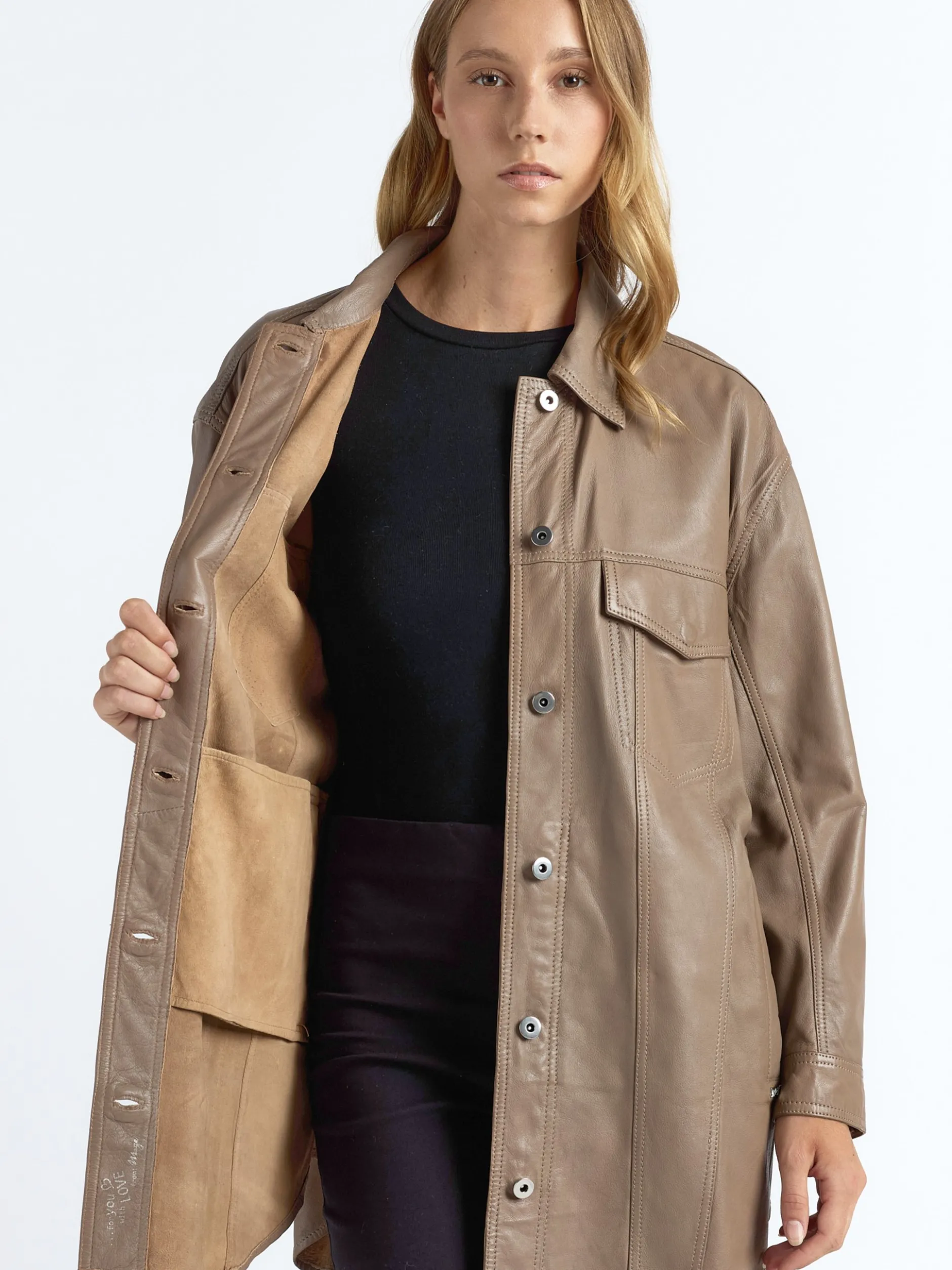 Maze Damen Ledermantel in taupe