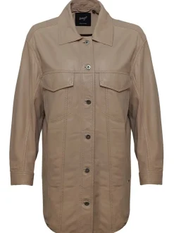 Maze Damen Ledermantel in taupe