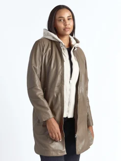 Maze Damen Ledermantel in taupe