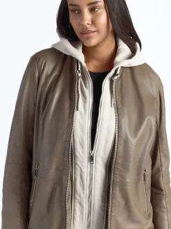 Maze Damen Ledermantel in taupe