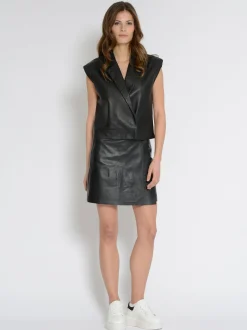 Maze Damen Lederweste in schwarz