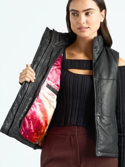 Maze Damen Lederweste in schwarz