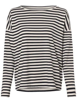 Mey Damen Pyjama-Shirt in marine weiß - Ärmel: langarm