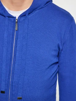 Mo Herren Kapuzenjacke in blau - Ausschnitt: ohne Kragen