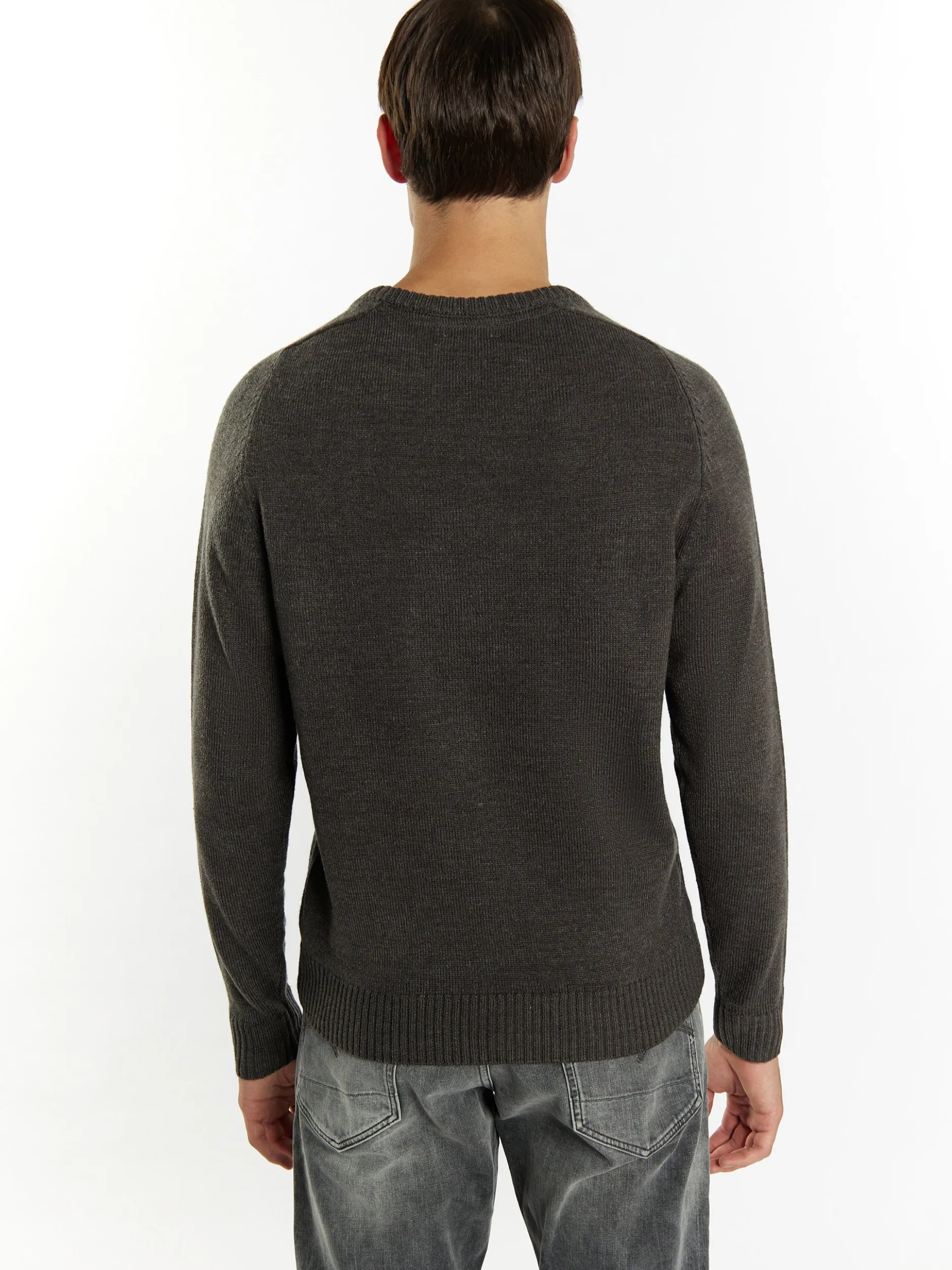 Mo Herren Pullover in anthrazit - Ausschnitt: Rundhals