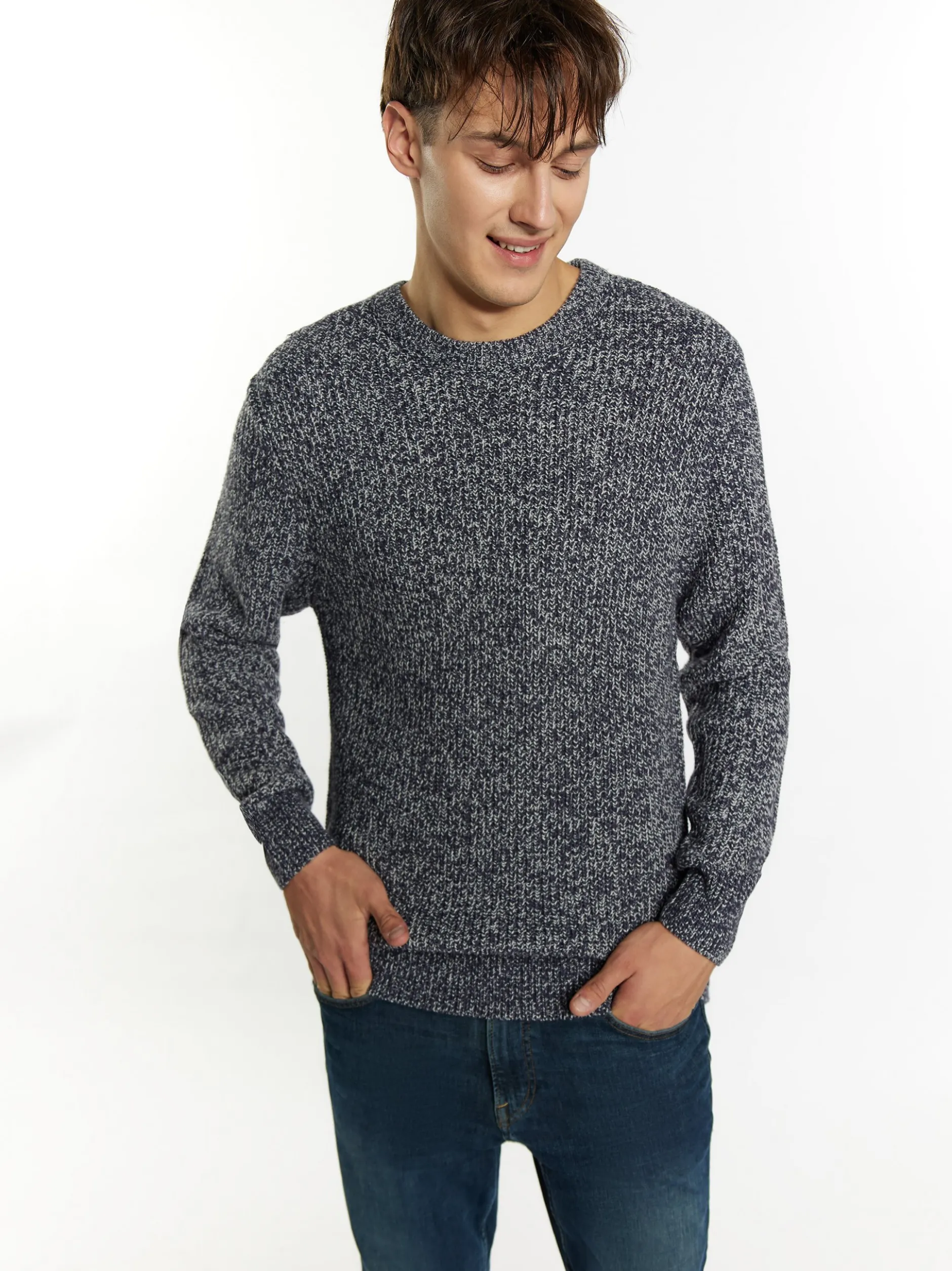 Mo Herren Pullover in marine - Ausschnitt: Rundhals
