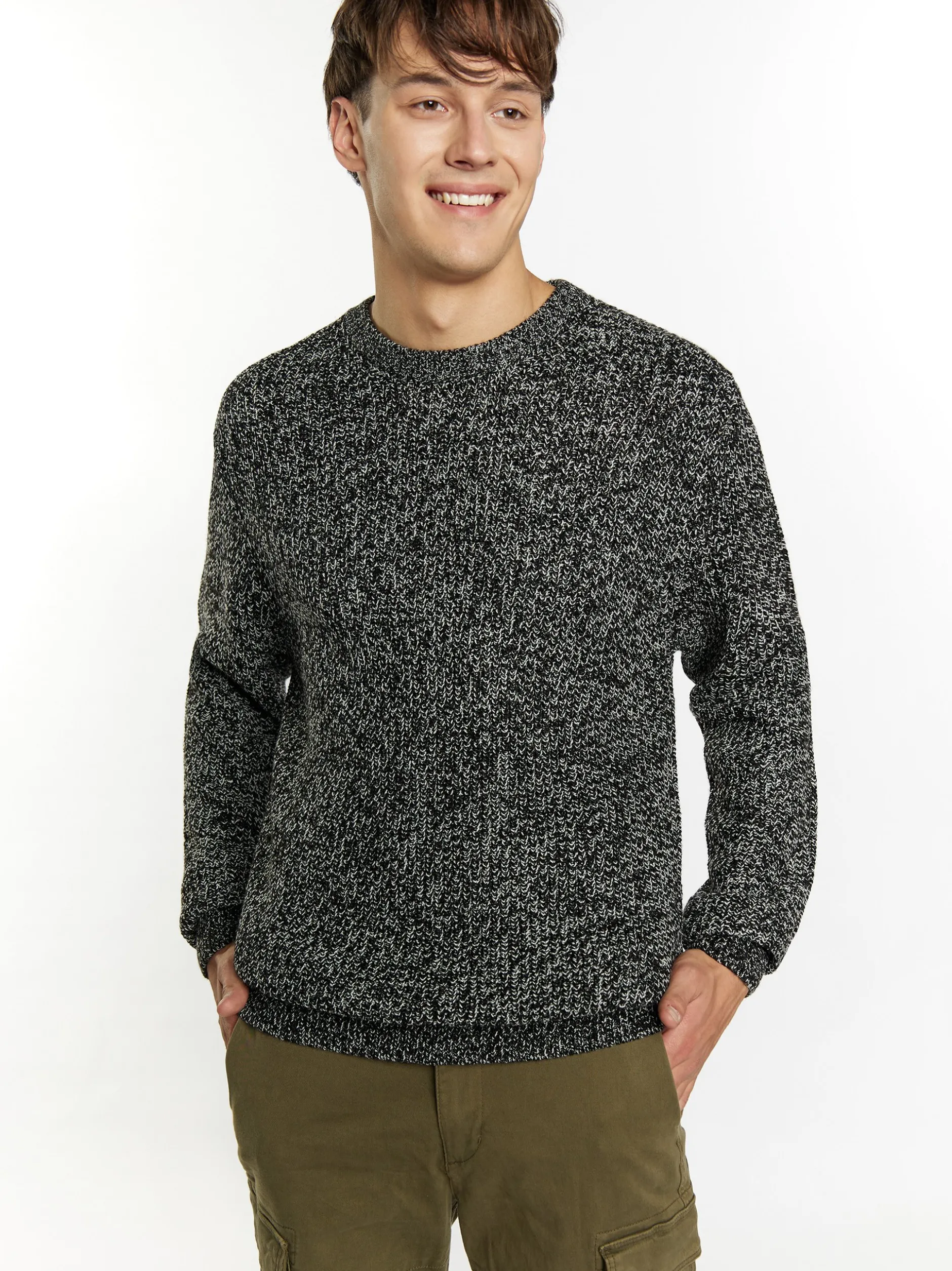 Mo Herren Pullover in schwarz - Ausschnitt: Rundhals