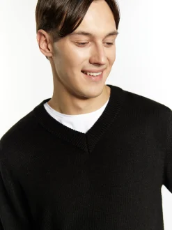 Mo Herren Pullover in schwarz - Ausschnitt: V-Ausschnitt