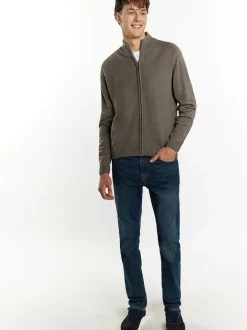 Mo Herren Strickjacke in grau - Ausschnitt: ohne Kragen