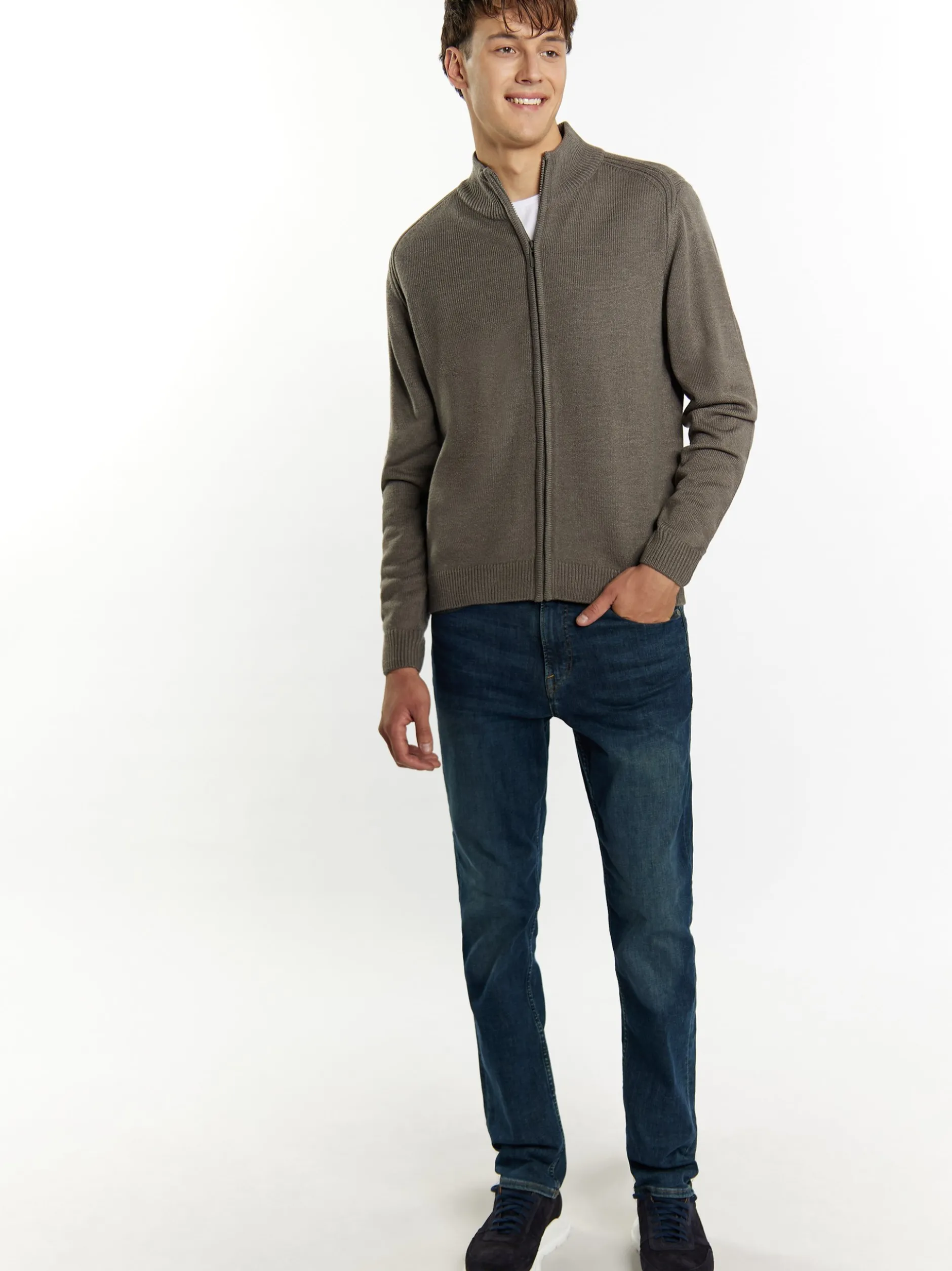 Mo Herren Strickjacke in grau - Ausschnitt: ohne Kragen