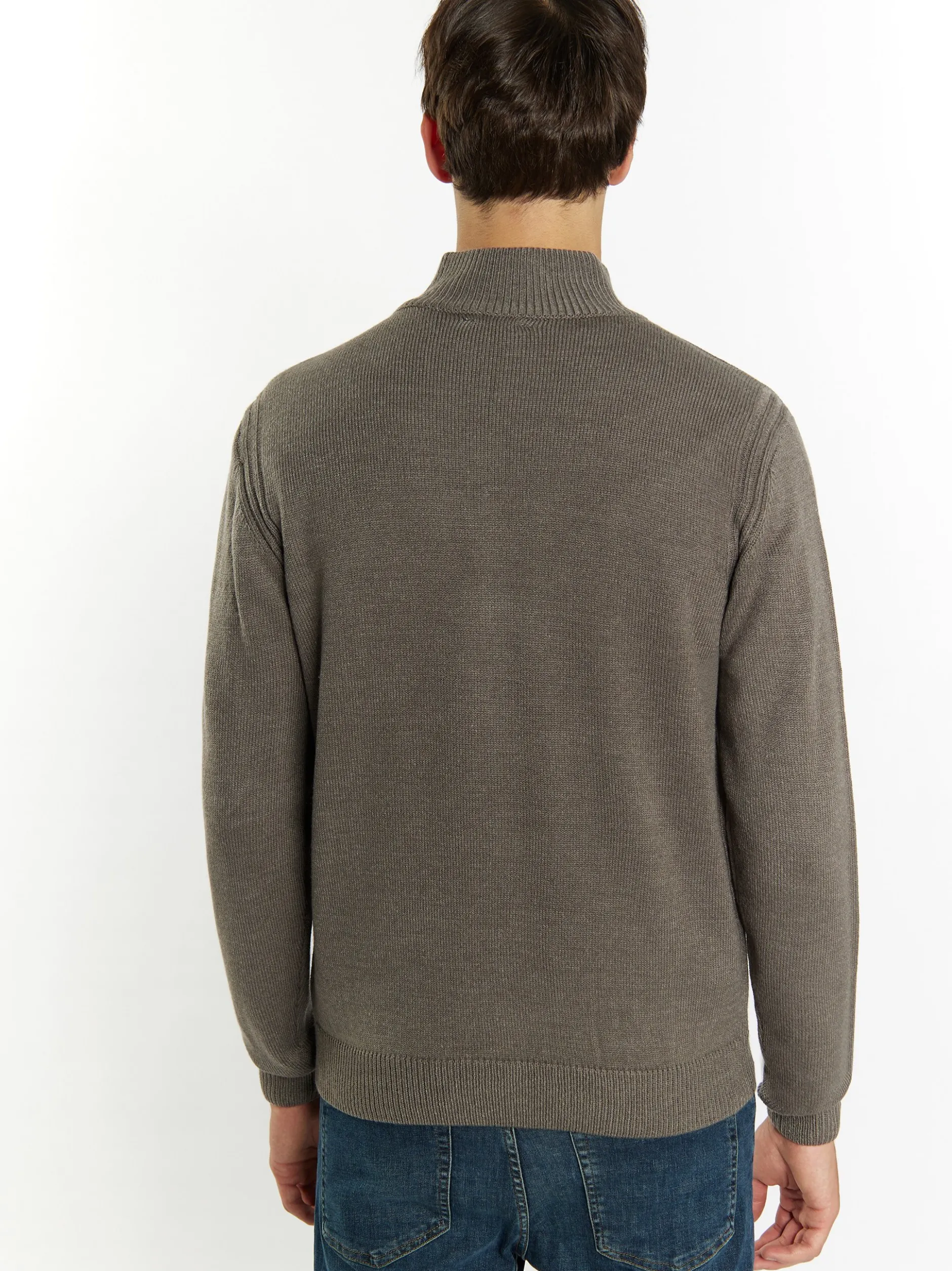 Mo Herren Strickjacke in grau - Ausschnitt: ohne Kragen