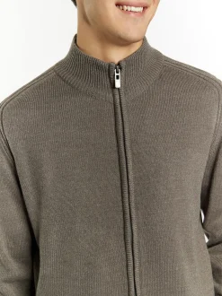 Mo Herren Strickjacke in grau - Ausschnitt: ohne Kragen