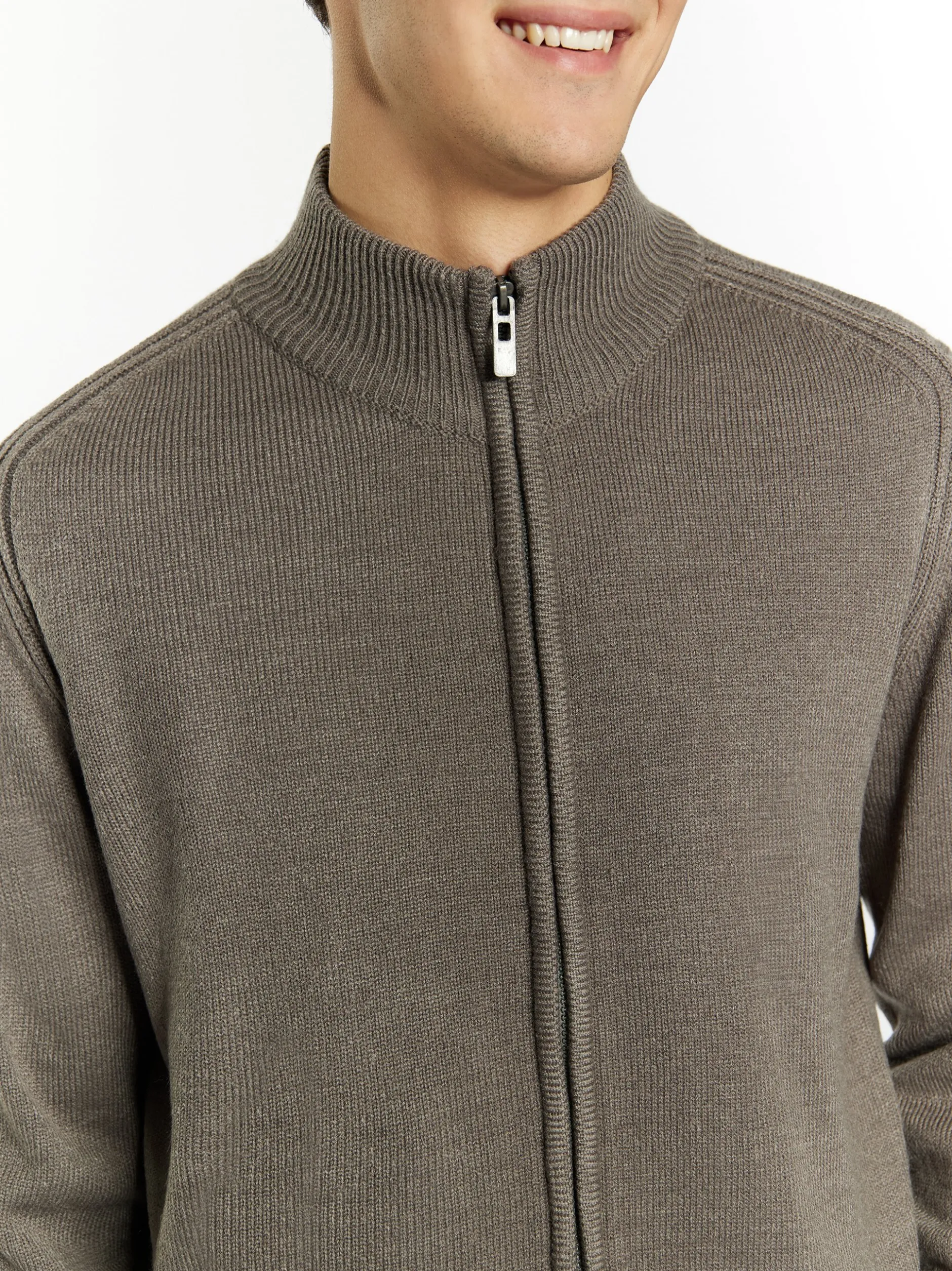 Mo Herren Strickjacke in grau - Ausschnitt: ohne Kragen