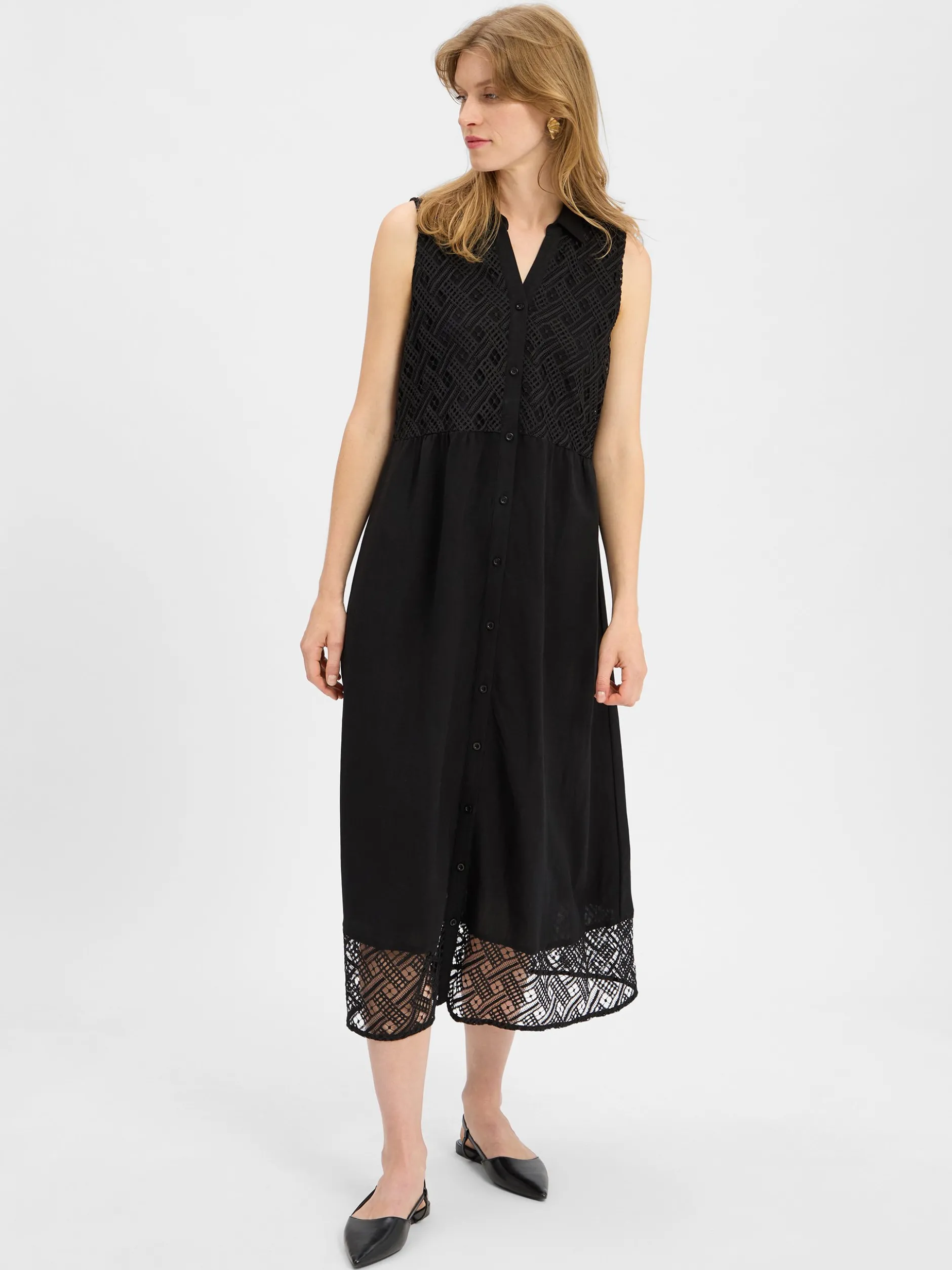 More & More Damen Blusenkleid mit Leinen-Anteil in schwarz