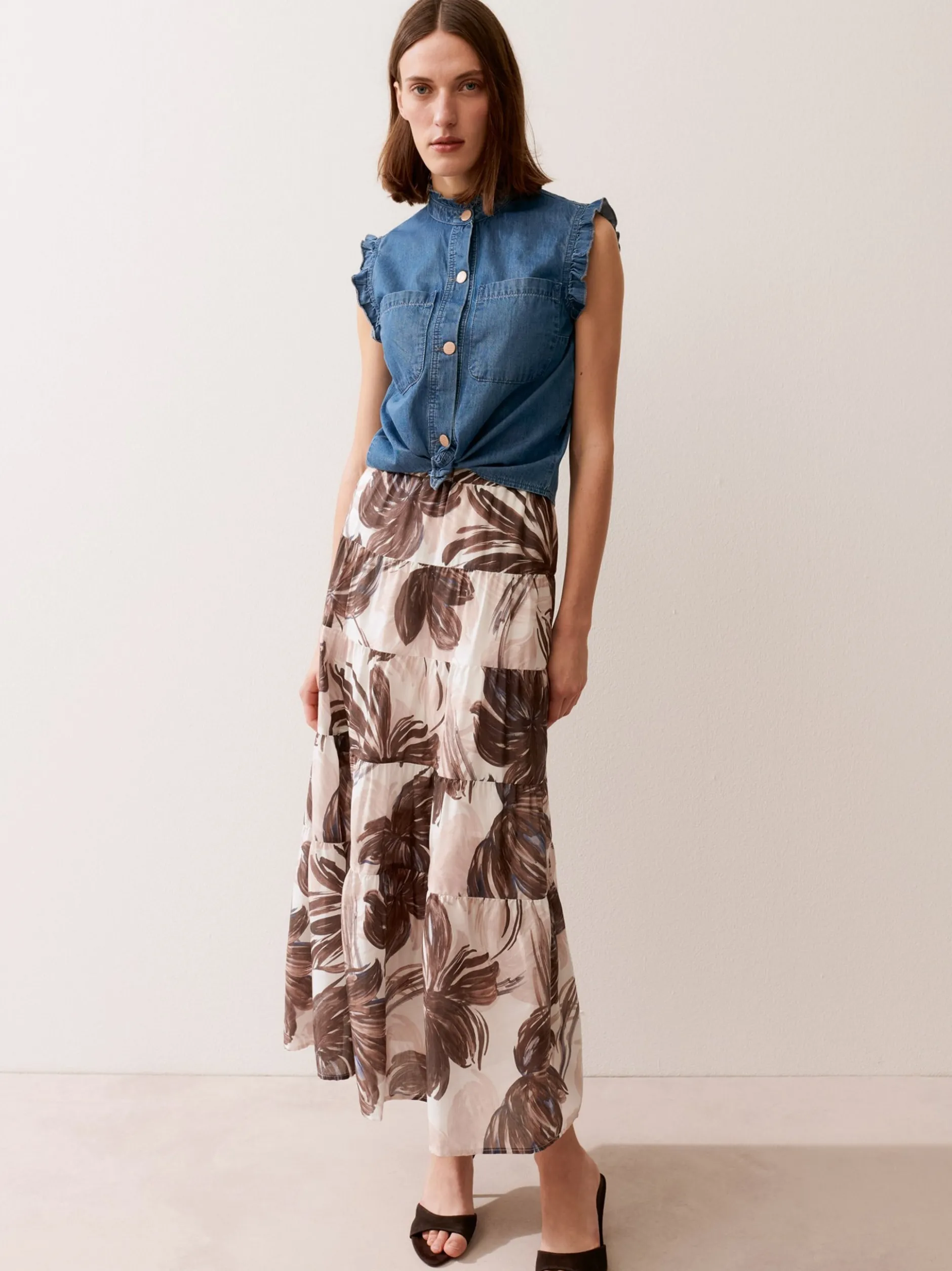 More & More Damen Jeans-Blusentop in medium stone