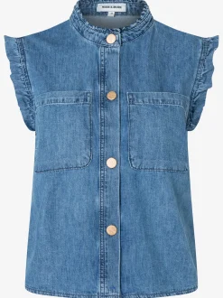 More & More Damen Jeans-Blusentop in medium stone
