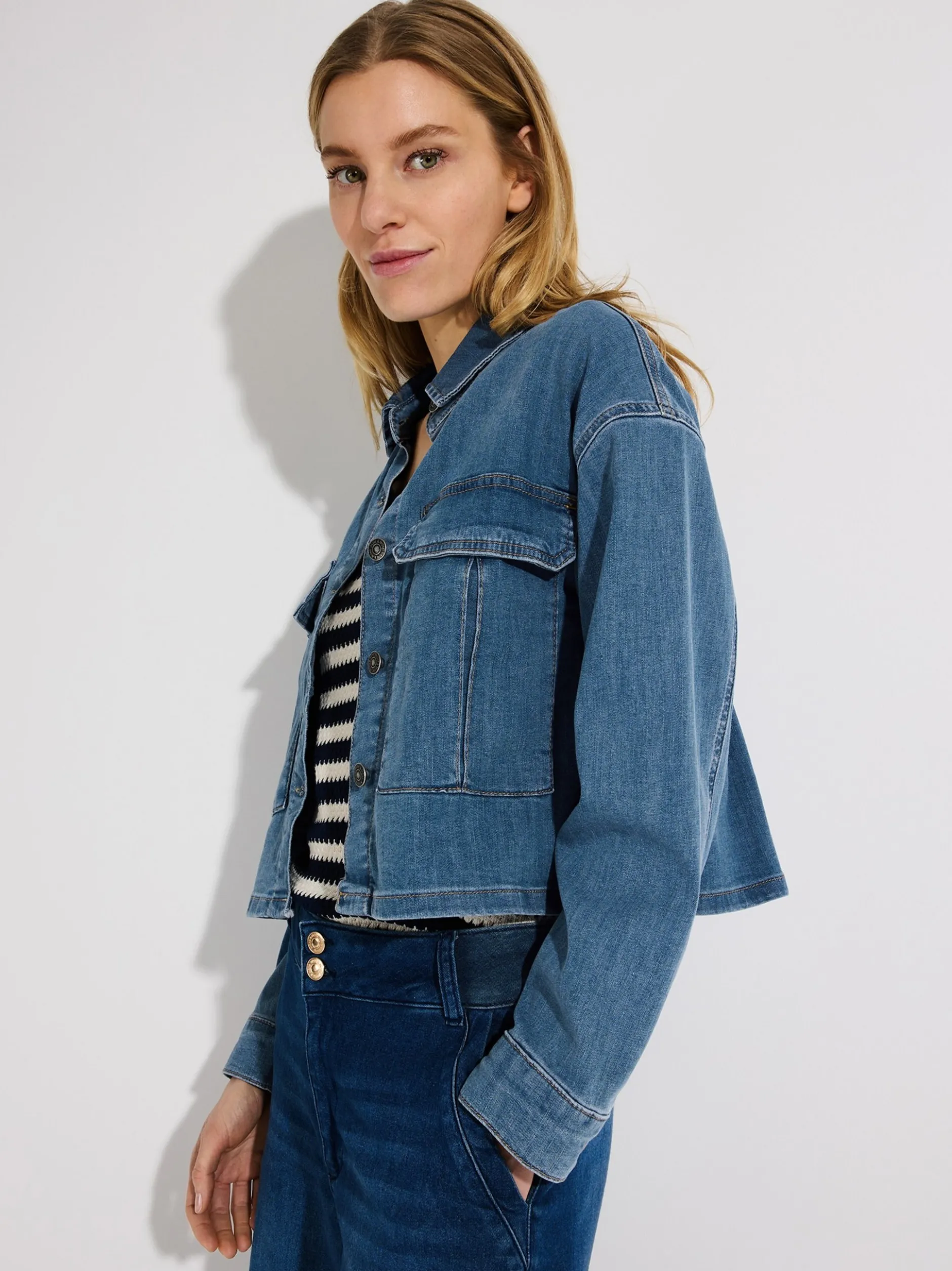 More & More Damen Jeansjacke in medium stone