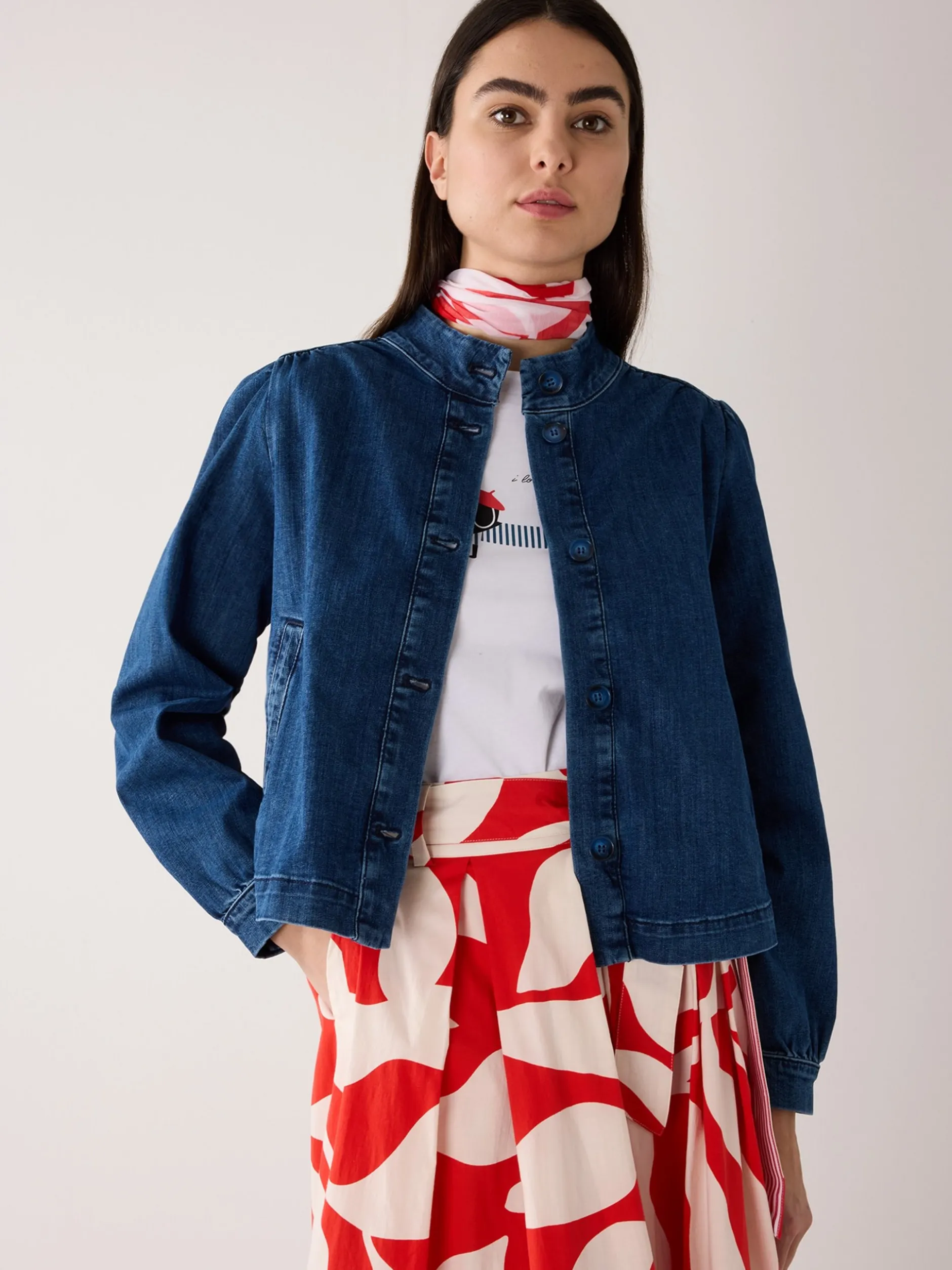 More & More Damen Jeansjacke in medium stone