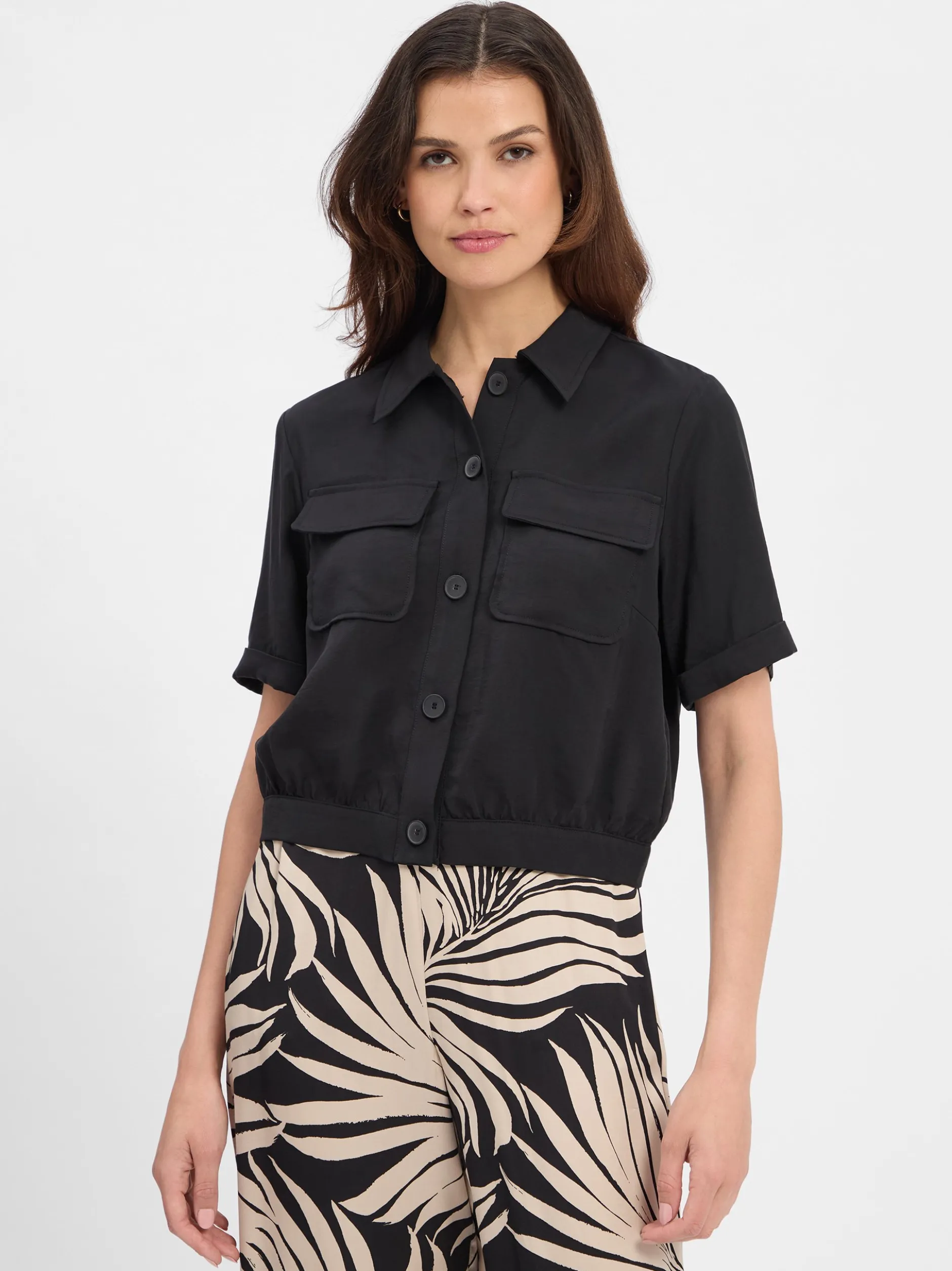More & More Damen Kurzarmbluse in schwarz