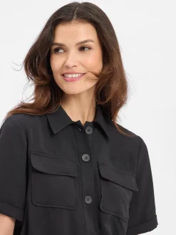 More & More Damen Kurzarmbluse in schwarz