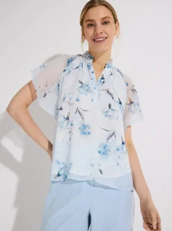 More & More Damen Kurzarmbluse in hellblau blau