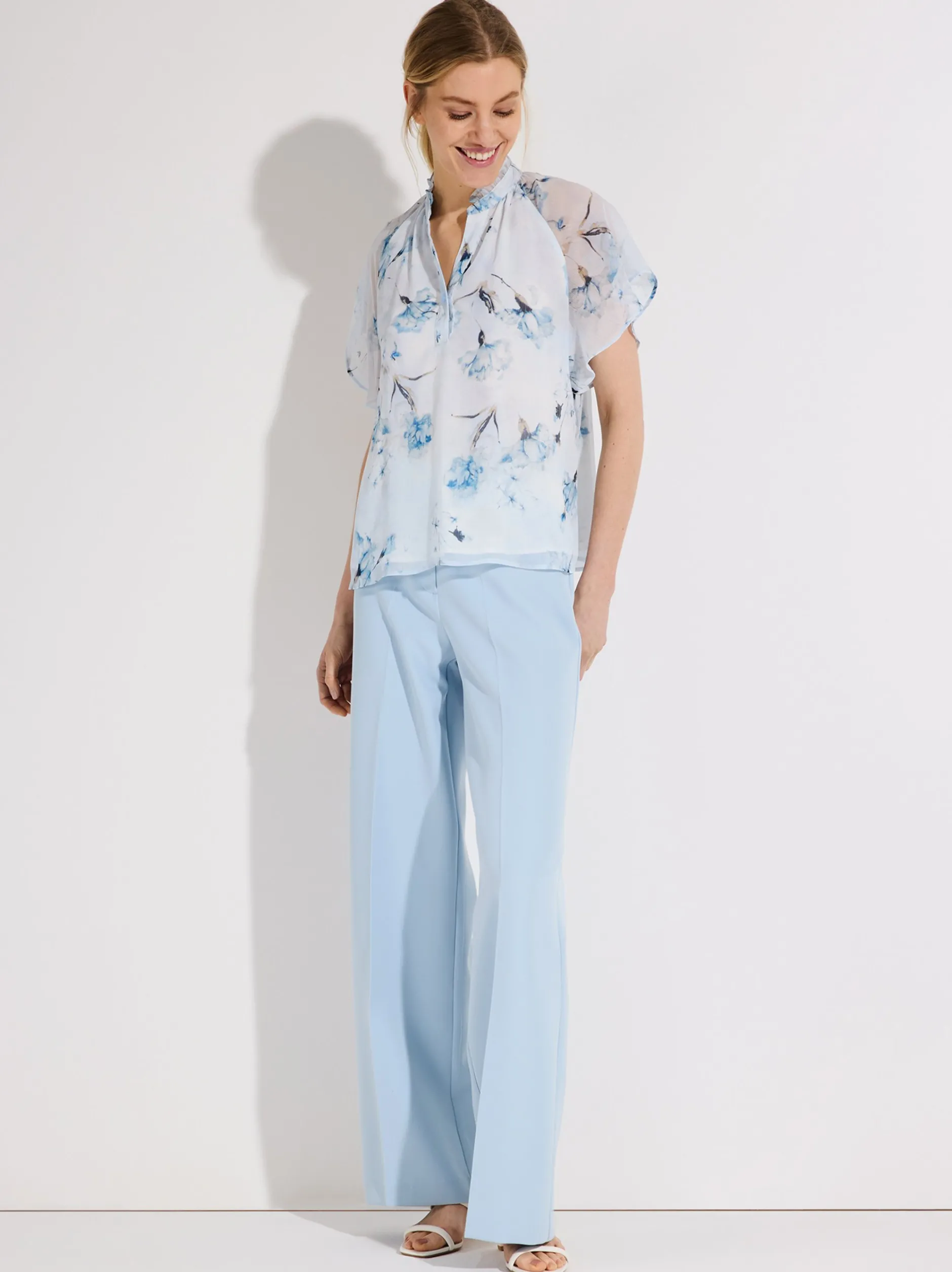 More & More Damen Kurzarmbluse in hellblau blau