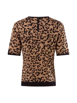 More & More Damen Kurzarm-Feinstrickpullover in camel schwarz